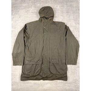 Barbour Jacket Mens Large A875 Green Durham Wax Cotton Oil Skin Flannel Lined